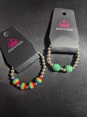 paparazzi Rainbow & Green Stripe Kids Beaded Stretch Bracelets